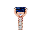 Rose gold Round Cut Blue Sapphire Pavé Solitaire Ring with Round Band and Prong Setting_29