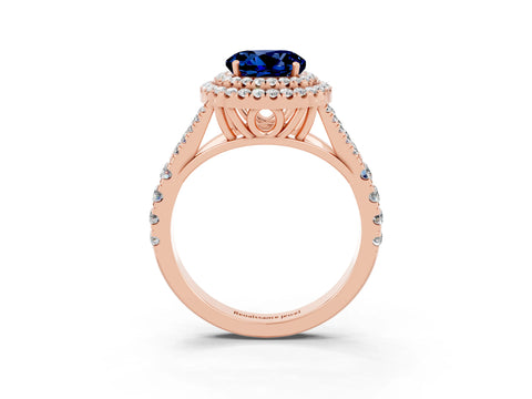 Rose gold Round Cut Blue Sapphire Pavé Split Shank Double Halo Engagement Ring_3