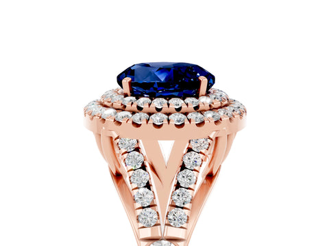 Rose gold Round Cut Blue Sapphire Pavé Split Shank Double Halo Engagement Ring_5