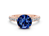 Rose gold Round Cut Blue Sapphire Pave Band Solitaire Ring with Four-Prong Setting_24