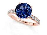 Rose gold Round Cut Blue Sapphire Pave Band Solitaire Ring with Four-Prong Setting_25