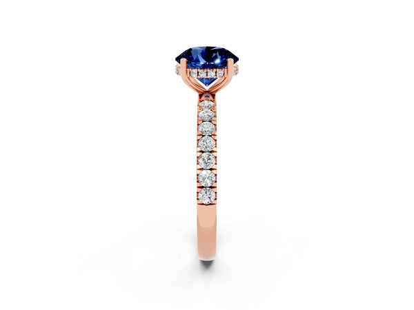 Rose gold Round Cut Blue Sapphire Pave Band Solitaire Ring with Round  and Prong Setting
