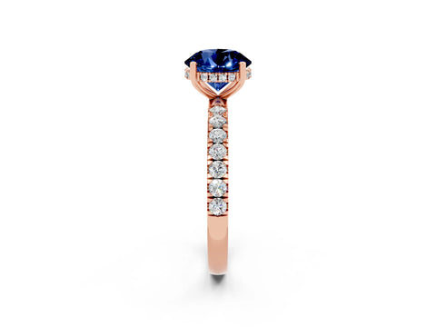 Rose gold Round Cut Blue Sapphire Pave Band Solitaire Ring with Four-Prong Setting_26