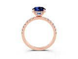 Rose gold Round Cut Blue Sapphire Pave Band Solitaire Ring with Four-Prong Setting_27