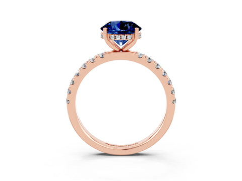 Rose gold Round Cut Blue Sapphire Pave Band Solitaire Ring with Four-Prong Setting_27