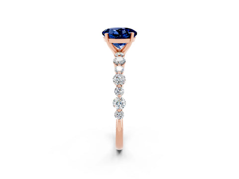 Rose gold Round Cut Blue Sapphire Prong Set Engagement Ring with Pavé Band_2