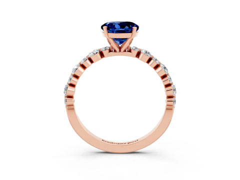 Rose gold Round Cut Blue Sapphire Prong Set Engagement Ring with Pavé Band_3