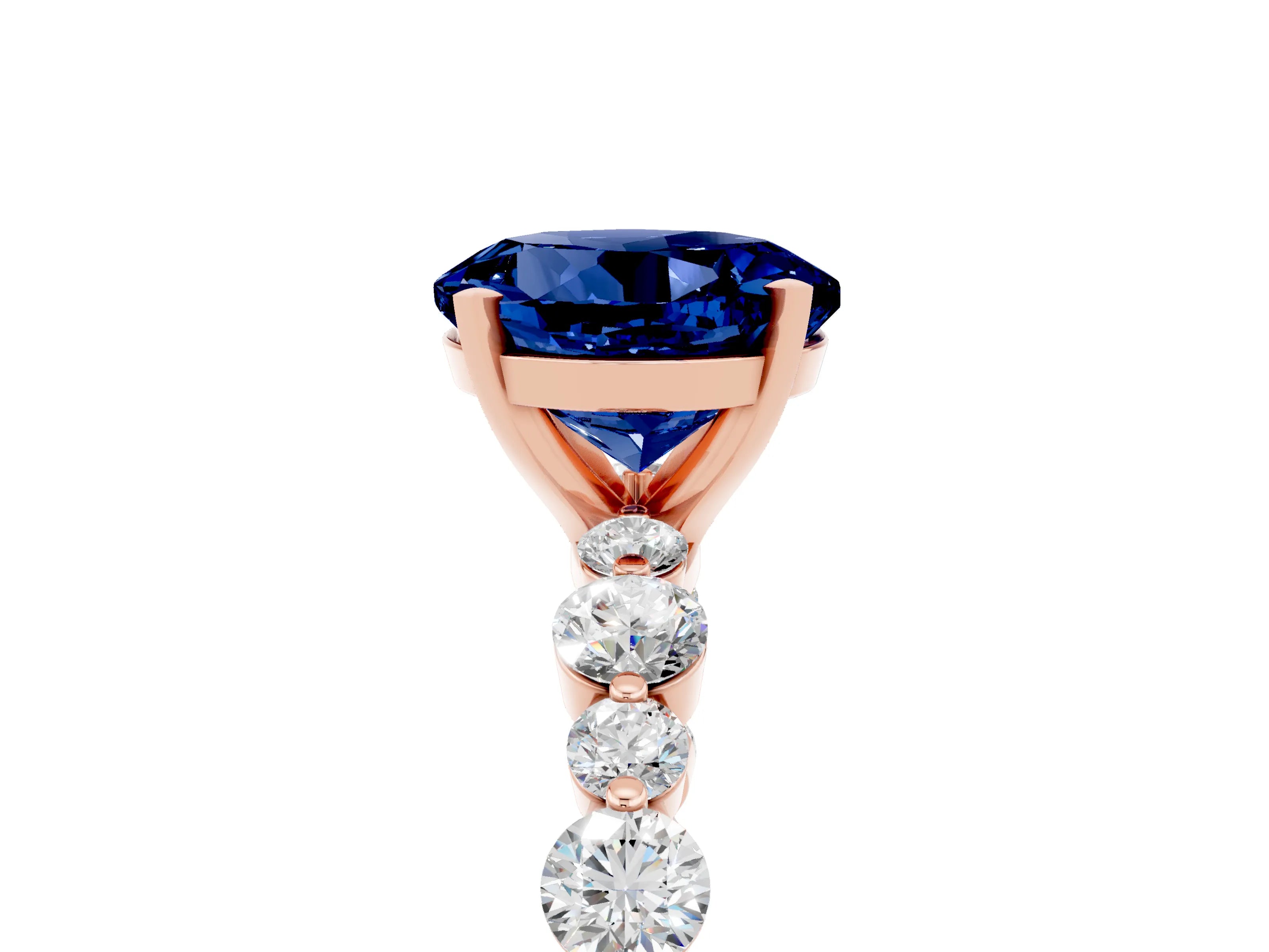 Rose gold Round Cut Blue Sapphire Prong Set Engagement Ring with Pavé Band_5