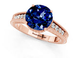 Rose gold Round Cut Blue Sapphire Ring with Milgrain Pavé Band and Four-Prong Setting_13