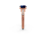 Rose gold Round Cut Blue Sapphire Ring with Milgrain Pavé Band and Four-Prong Setting_14