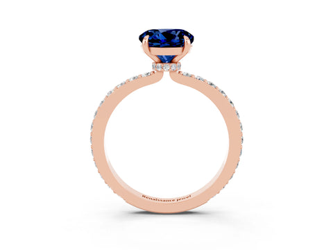 Rose gold Round Cut Blue Sapphire Ring with Pavé Band and Four-Prong Setting_3