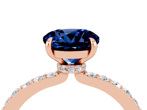 Rose gold Round Cut Blue Sapphire Ring with Pavé Band and Four-Prong Setting_4