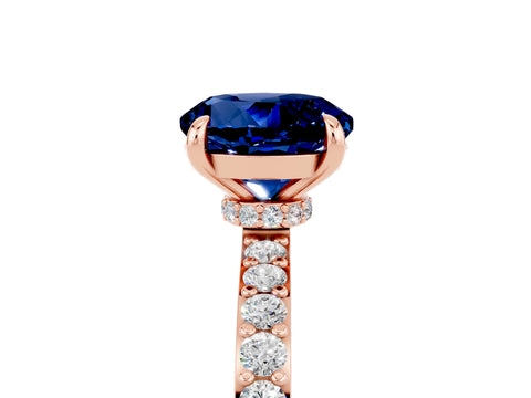 Rose gold Round Cut Blue Sapphire Ring with Pavé Band and Four-Prong Setting_5