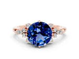 Rose gold Round Cut Blue Sapphire Ring with Side Stones and Four-Prong Setting_36