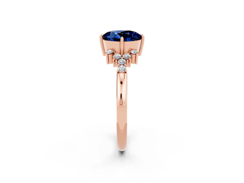 Rose gold Round Cut Blue Sapphire Ring with Side Stones and Four-Prong Setting_38
