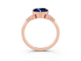 Rose gold Round Cut Blue Sapphire Ring with Side Stones and Four-Prong Setting_39
