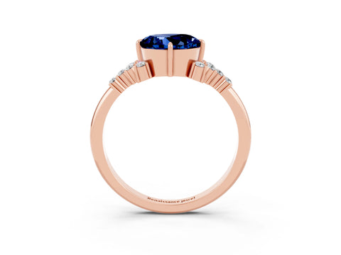 Rose gold Round Cut Blue Sapphire Ring with Side Stones and Four-Prong Setting_39