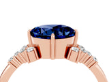 Rose gold Round Cut Blue Sapphire Ring with Side Stones and Four-Prong Setting_40