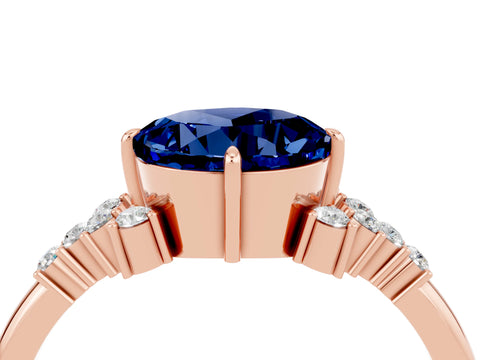 Rose gold Round Cut Blue Sapphire Ring with Side Stones and Four-Prong Setting_40