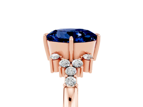 Rose gold Round Cut Blue Sapphire Ring with Side Stones and Four-Prong Setting_41