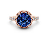 Rose gold Round Cut Blue Sapphire Scalloped Halo Engagement Ring with Round Shared Prong Band_24