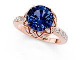 Rose gold Round Cut Blue Sapphire Scalloped Halo Engagement Ring with Round Shared Prong Band_25