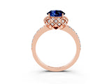 Rose gold Round Cut Blue Sapphire Scalloped Halo Engagement Ring with Round Shared Prong Band_27