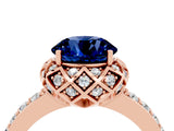 Rose gold Round Cut Blue Sapphire Scalloped Halo Engagement Ring with Round Shared Prong Band_28