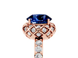 Rose gold Round Cut Blue Sapphire Scalloped Halo Engagement Ring with Round Shared Prong Band_29