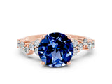 Rose gold Round Cut Blue Sapphire Scattered Round Accent Ring with Prong Setting_12