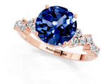 Rose gold Round Cut Blue Sapphire Scattered Round Accent Ring with Prong Setting_13
