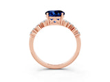 Rose gold Round Cut Blue Sapphire Scattered Round Accent Ring with Prong Setting_15