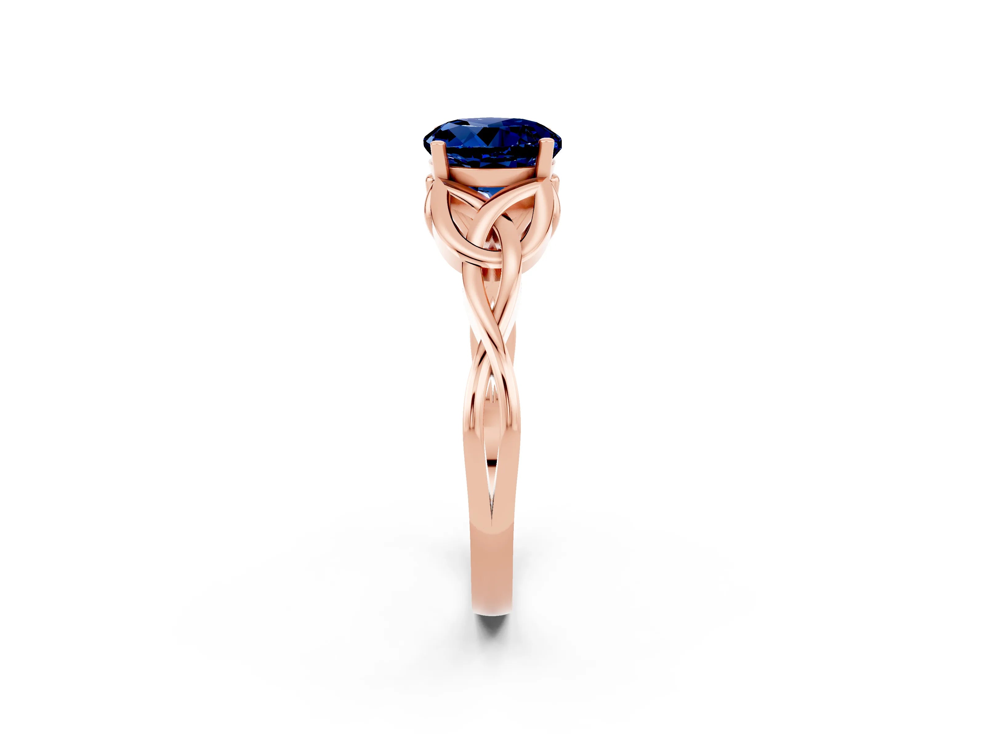 Rose gold Round Cut Blue Sapphire Solitaire Celtic Knot Ring with Four-Prong Setting_14