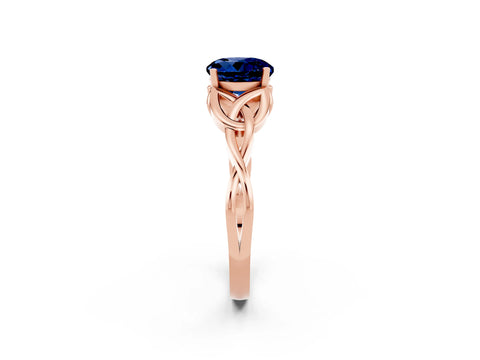 Rose gold Round Cut Blue Sapphire Solitaire Celtic Knot Ring with Four-Prong Setting_14