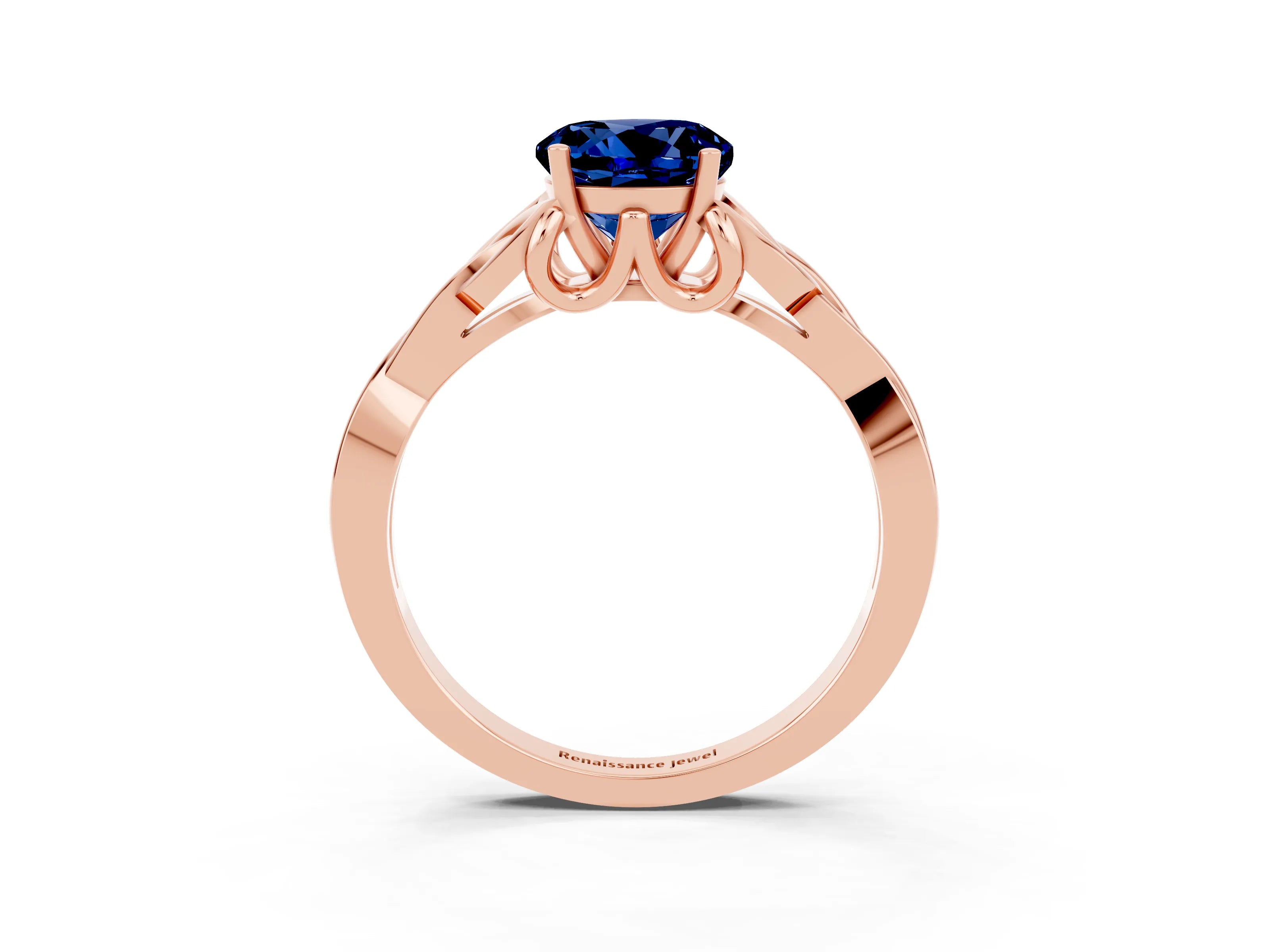 Rose gold Round Cut Blue Sapphire Solitaire Celtic Knot Ring with Four-Prong Setting_15