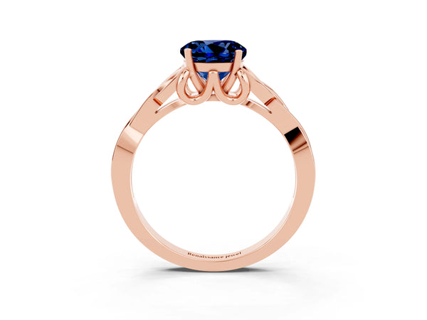 Rose gold Round Cut Blue Sapphire Solitaire Celtic Knot Ring with Four-Prong Setting