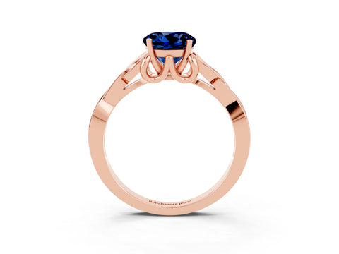Rose gold Round Cut Blue Sapphire Solitaire Celtic Knot Ring with Four-Prong Setting_15