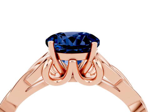 Rose gold Round Cut Blue Sapphire Solitaire Celtic Knot Ring with Four-Prong Setting_16