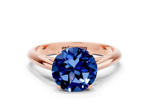 Rose gold Round Cut Blue Sapphire Solitaire Engagement Ring with Cathedral Setting and Four-Prong Mount_12