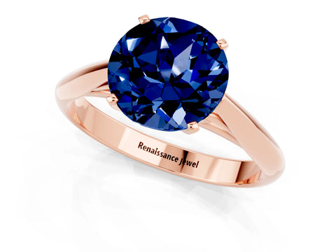 Rose gold Round Cut Blue Sapphire Solitaire Engagement Ring with Cathedral Setting and Four-Prong Mount_13