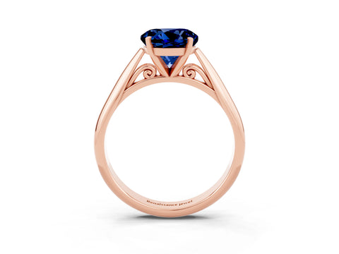 Rose gold Round Cut Blue Sapphire Solitaire Engagement Ring with Cathedral Setting and Four-Prong Mount_15