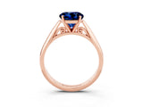 Rose gold Round Cut Blue Sapphire Solitaire Engagement Ring with Cathedral Setting and Four-Prong Mount_27