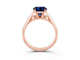 Rose gold Round Cut Blue Sapphire Solitaire Engagement Ring with Cathedral Setting and Four-Prong Mount_33