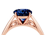 Rose gold Round Cut Blue Sapphire Solitaire Engagement Ring with Cathedral Setting and Four-Prong Mount_34