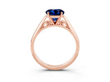 Rose gold Round Cut Blue Sapphire Solitaire Engagement Ring with Cathedral Setting and Four-Prong Mount_75