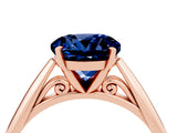 Rose gold Round Cut Blue Sapphire Solitaire Engagement Ring with Cathedral Setting and Four-Prong Mount_76