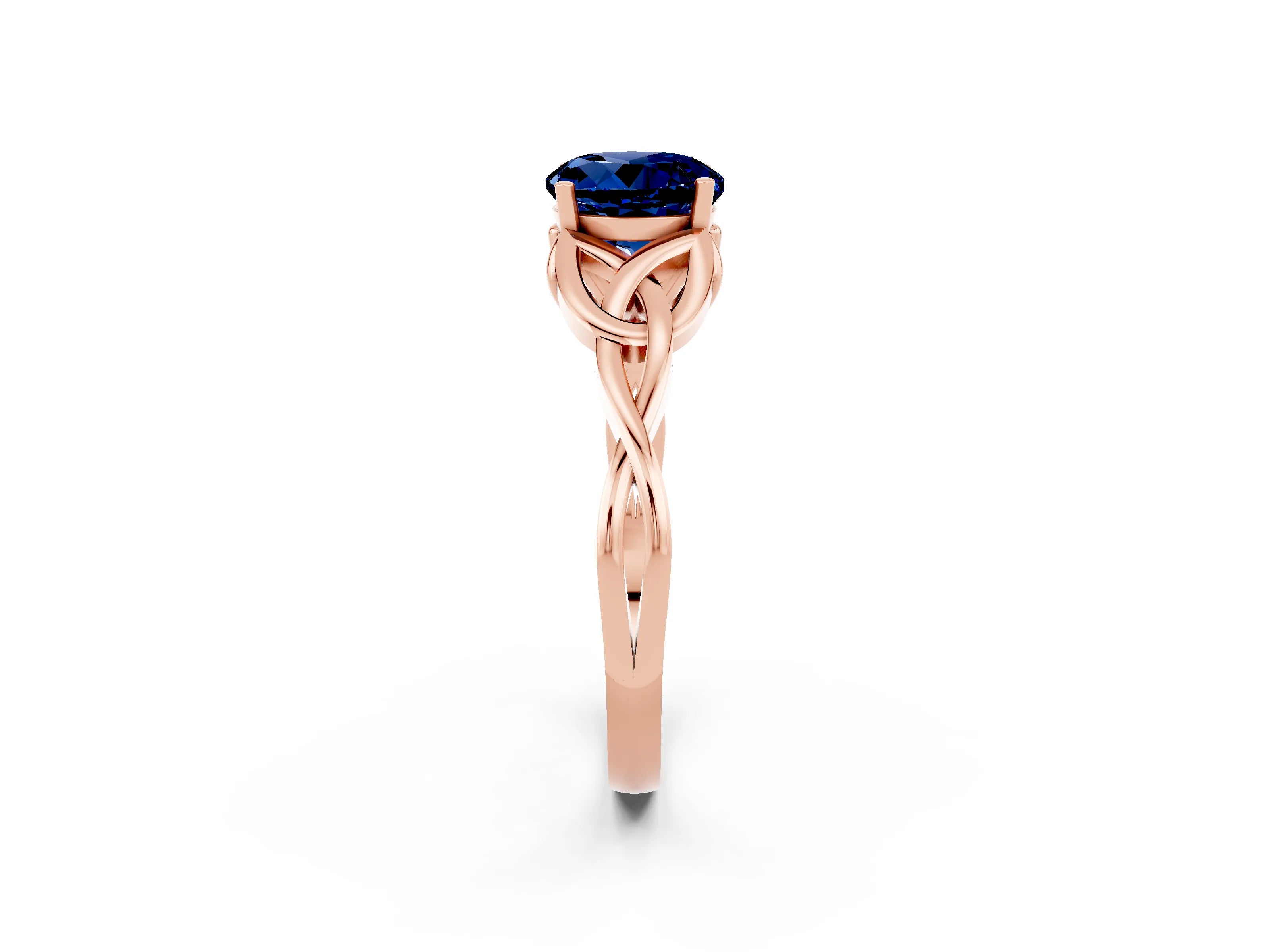 Rose gold Round Cut Blue Sapphire Solitaire Engagement Ring with Celtic Knot Band and Four-Prong Setting_2