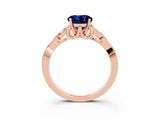 Rose gold Round Cut Blue Sapphire Solitaire Engagement Ring with Celtic Knot Band and Four-Prong Setting_3