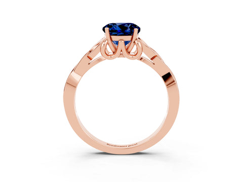 Rose gold Round Cut Blue Sapphire Solitaire Engagement Ring with Celtic Knot Band and Four-Prong Setting_3