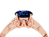 Rose gold Round Cut Blue Sapphire Solitaire Engagement Ring with Celtic Knot Band and Four-Prong Setting_4